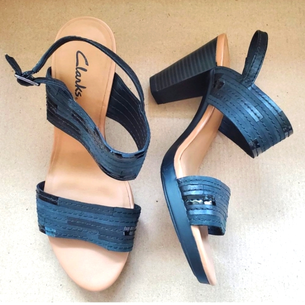 Clarks Jaelyn Lisa  black leather,Slingback, stacked heel